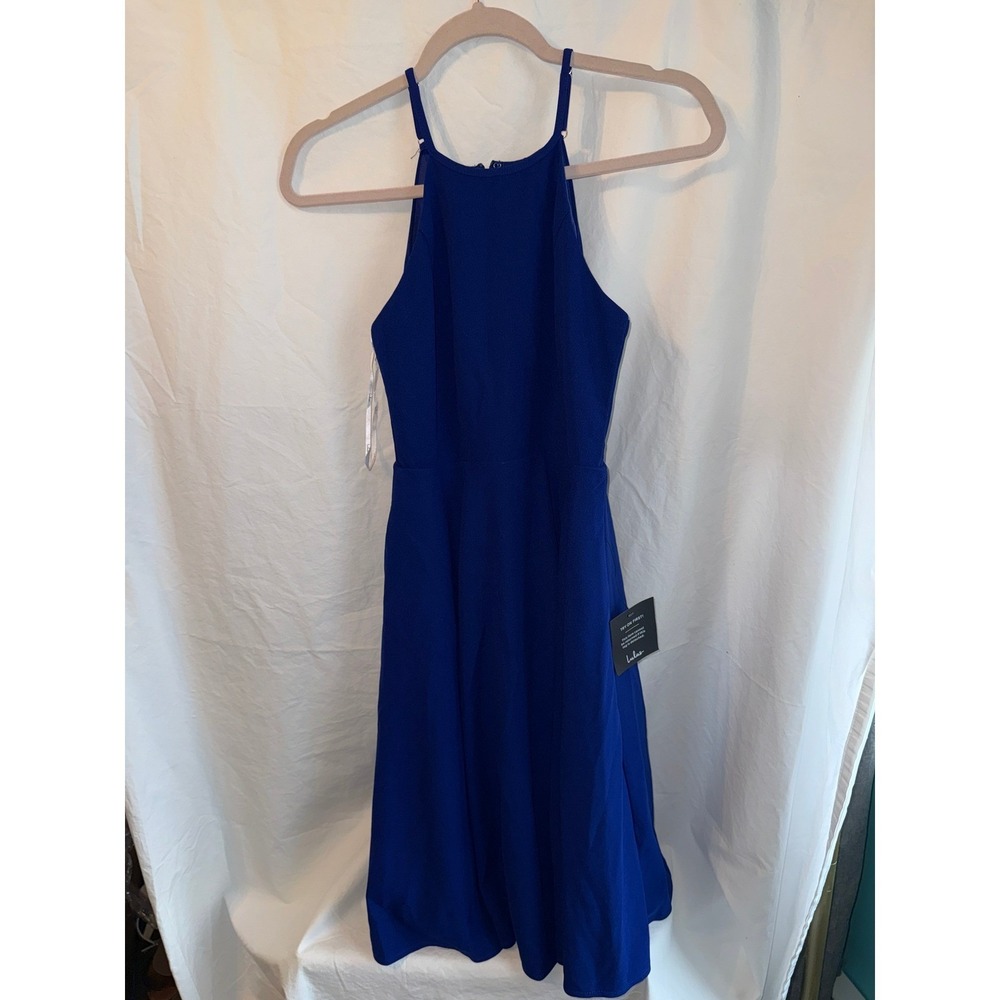 Lulus Royal Blue Halter Skater Dress NWT Size Small High Neck Cocktail Mini